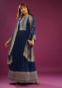 Midnight Blue Anarkali Suit In Georgette With Zardozi And Zari Embroidery
