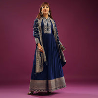 Midnight Blue Anarkali Suit In Georgette With Zardozi And Zari Embroidery