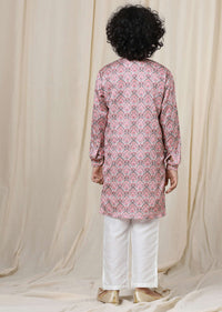 Kalki Coral Cloud Pink Silk Kurta Set With Threadwork For Boys