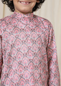 Kalki Coral Cloud Pink Silk Kurta Set With Threadwork For Boys