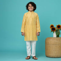 KALKI Daffodil Yellow Kurta Set In With Thread Embroidery For Boys