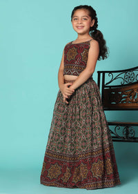 Kalki Deep Green Top And Lehenga Set In Georgette With Sequins Work For Girls
