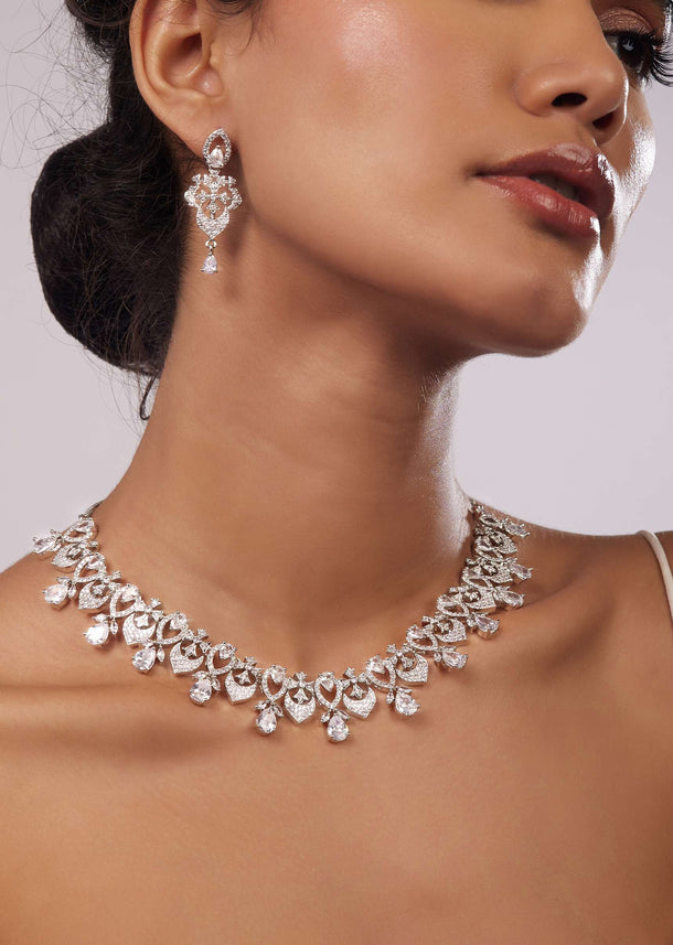 Diamond Necklace Set With Silver Plating