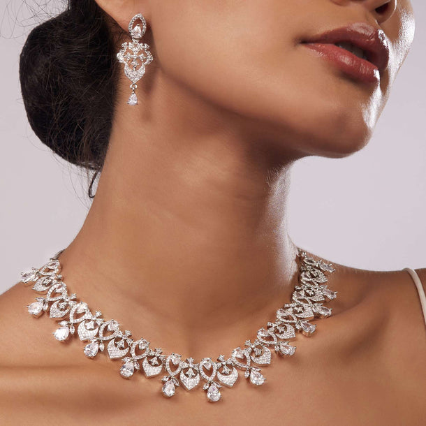 Diamond Necklace Set With Silver Plating