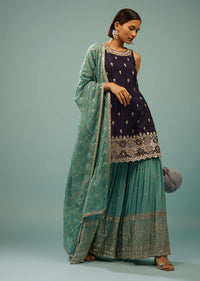 Navy Blue Sharara Suit With Embroidery