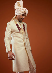 Kalki Egret White Festive Sherwani Set With Embroidery