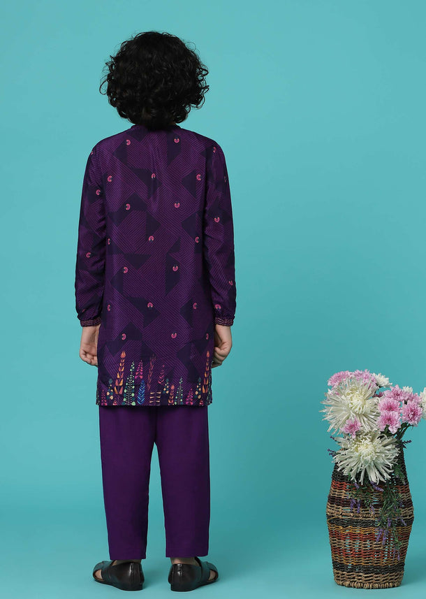 KALKI Embroidered Wine Purple Kurta Set For Boys