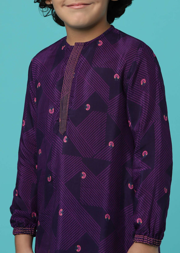 KALKI Embroidered Wine Purple Kurta Set For Boys