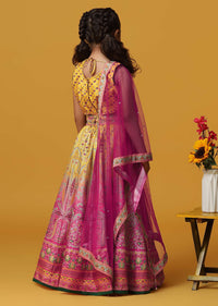 Kalki Embroidered Yellow Ombre Lehenga Blouse Set In Silk For Girls