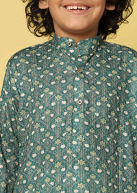 Kalki Festive Green Printed Kurta Set In Silk For Boys