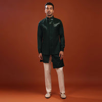 Forest Green Sherwani Set For Groomsmen In Mini Silk