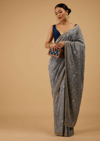 Powder Blue Festive Saree Kashmiri Embroidered In Georgette