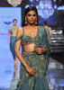 Mint Blue Pure Crepe Pleated Lehenga Set With Attached Dupatta - NOOR 2022