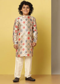 Kalki Festive Multicolour Printed Kurta Set In Silk For Boys