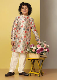 Kalki Festive Multicolour Printed Kurta Set In Silk For Boys