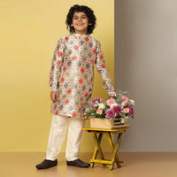 Kalki Festive Multicolour Printed Kurta Set In Silk For Boys