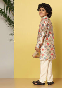 Kalki Festive Multicolour Printed Kurta Set In Silk For Boys