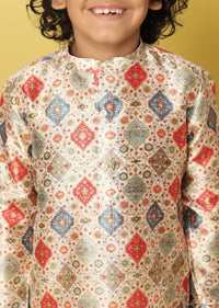 Kalki Festive Multicolour Printed Kurta Set In Silk For Boys