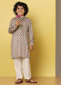 Kalki Festive Pink Printed Kurta Set In Silk For Boys