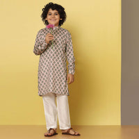 Kalki Festive Pink Printed Kurta Set In Silk For Boys