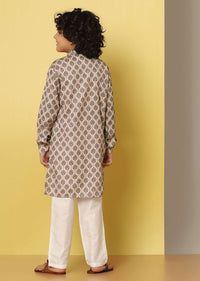 Kalki Festive Pink Printed Kurta Set In Silk For Boys