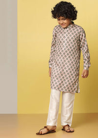 Kalki Festive Pink Printed Kurta Set In Silk For Boys