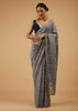 Festive Fog Grey Saree Kashmiri Floral Embroidered In Georgette
