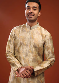 Daffodils Yellow Kurta Set In Bangalore Silk With Print And Brocade Weave Buttis
