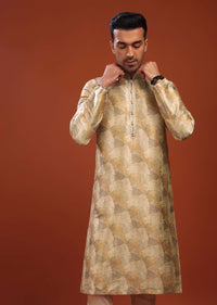 Daffodils Yellow Kurta Set In Bangalore Silk With Print And Brocade Weave Buttis