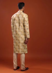 Daffodils Yellow Kurta Set In Bangalore Silk With Print And Brocade Weave Buttis