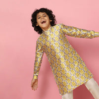 Kalki Festive Yellow Printed Kurta Set In Silk For Boys