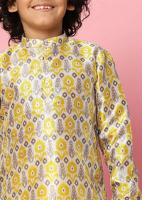 Kalki Festive Yellow Printed Kurta Set In Silk For Boys