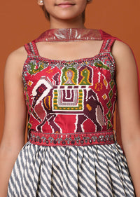 Kalki Fiery Red Printed Kurti And Palazzo Set In Silk For Girls