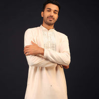 Kalki Gardenia White Embroidered Kurta Set