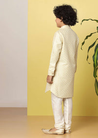 Kalki Gold Colored Boys Kurta Set In Silk With Threadwork