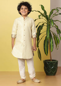 Kalki Gold Colored Boys Kurta Set In Silk With Threadwork