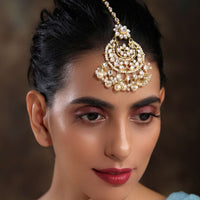 Gold Plated Kundan And Pearl Maang Tika