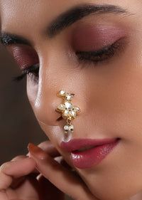 Gold Plated Kundan Nosepin With Shell Pearls