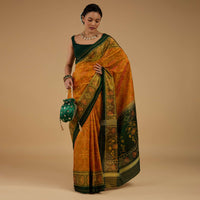 Kalki Golden Oak Yellow Saree In Silk With Ikat Weave Patola Work