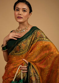 Kalki Golden Oak Yellow Saree In Silk With Ikat Weave Patola Work