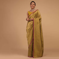 Gold Yellow Saree In Pure Banarasi Silk With Upada Zari Weave Floral Jaal Work