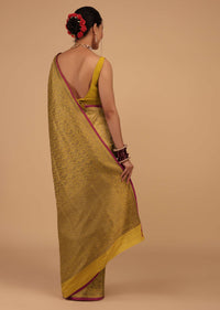 Gold Yellow Saree In Pure Banarasi Silk With Upada Zari Weave Floral Jaal Work