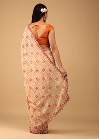Sand Beige Saree In Muslin With Geometrical Print