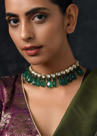 Green Gold Plated Kundan Choker Necklace