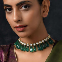 Green Gold Plated Kundan Choker Necklace
