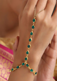 Kalki Green Gold Plated Kundan Haathphool