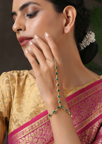 Kalki Green Gold Plated Kundan Haathphool