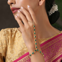 Kalki Green Gold Plated Kundan Haathphool
