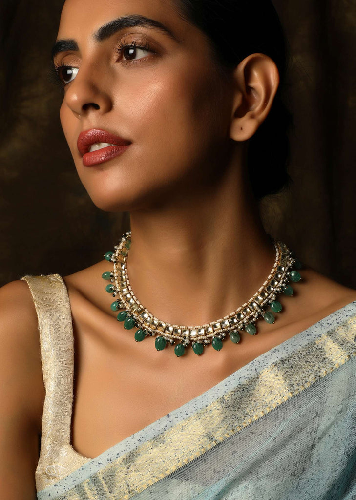 Green Gold Plated Kundan Necklace