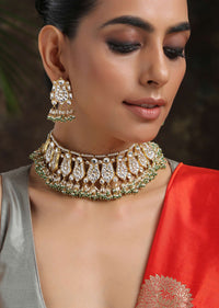 Green Gold Plated Kundan Necklace Set